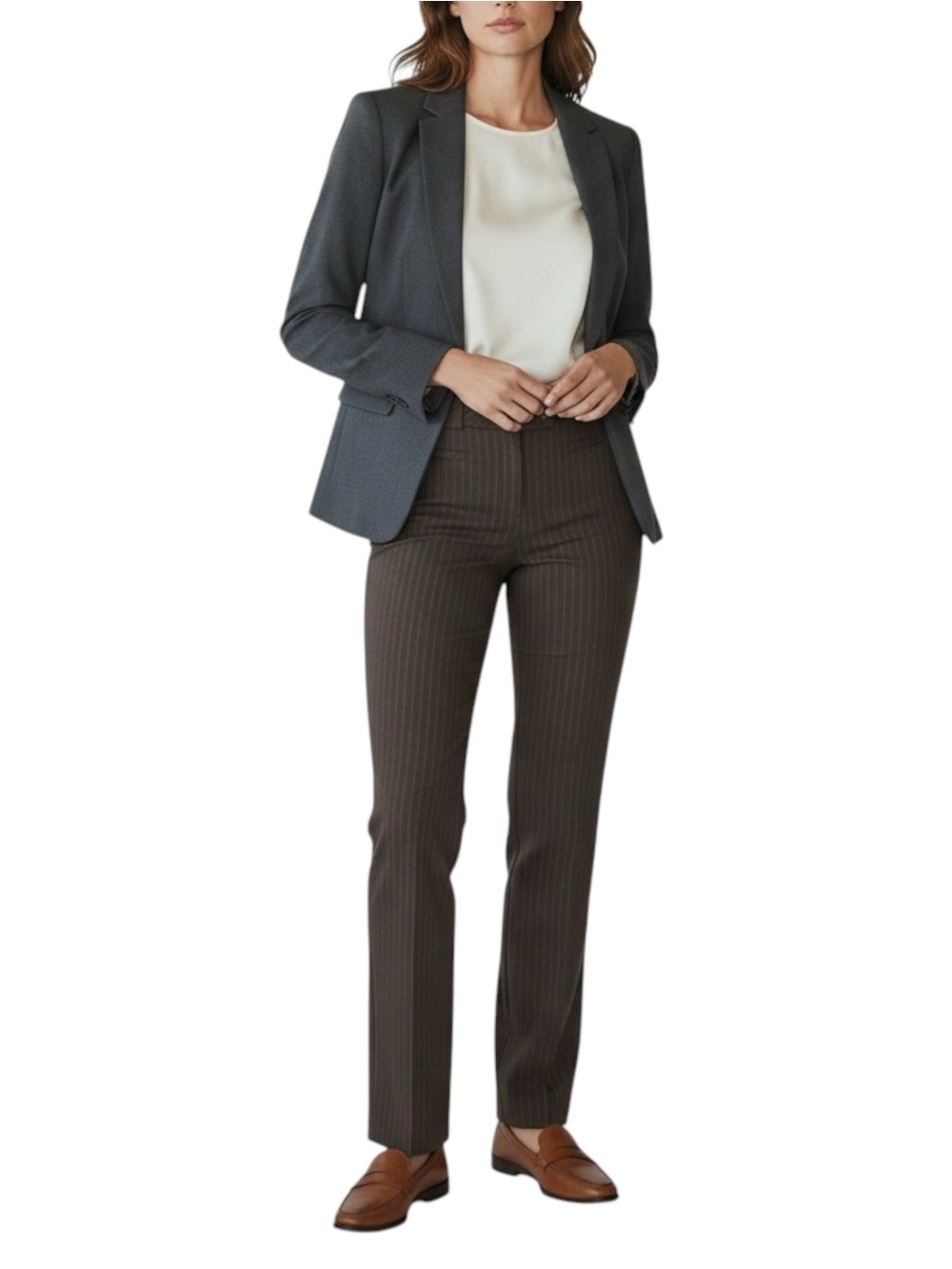 LOFT NWT Marissa Pinstripe Trousers/Dress Pants in Brown/Gold Size 8 -- NWT FLAW - Picture 13 of 16